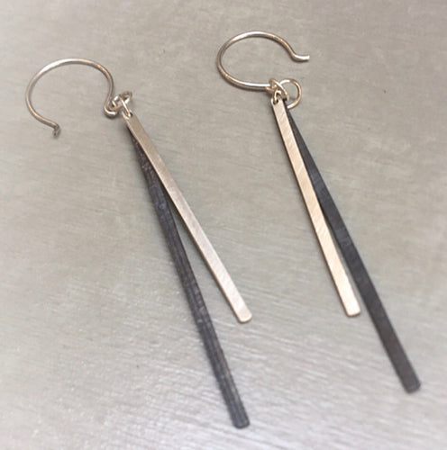 Brushed Bright and Oxidized Sterling Dangly Earrings